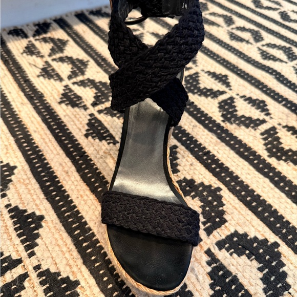 Black and Tan Woven Wedge Sandals - Picture 3 of 8